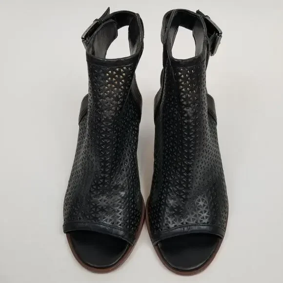 Sam Edelman Henri Vegan Leather Perforated Peep Toe Stacked Heel Size 7 - Picture 4 of 12